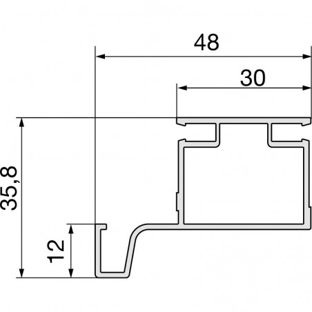 Profilna ručka Gola L-profil - vertikalna, dulj. 4700 mm, vis. 48mm, alum el.