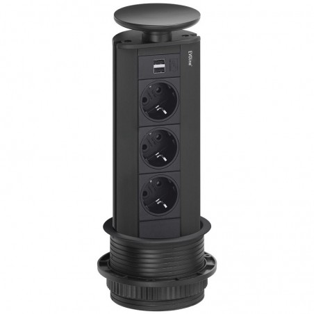 EVOline izvlačna utičnica Port 3 x utičnice 2x USB-punjača crno