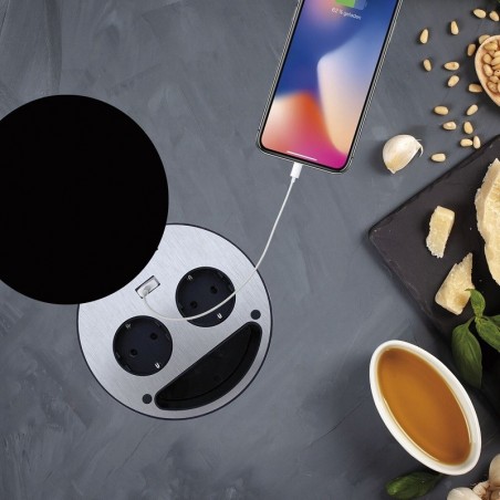 WIPO ugradbena utičnica Smile šuko, USB punjač, crna