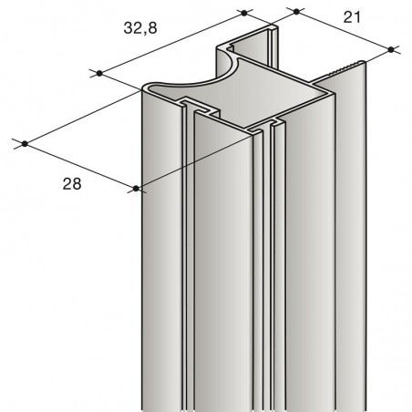 SALU profilna ručka S26R za S60R, L 2700, aluminij srebrni eloksirani