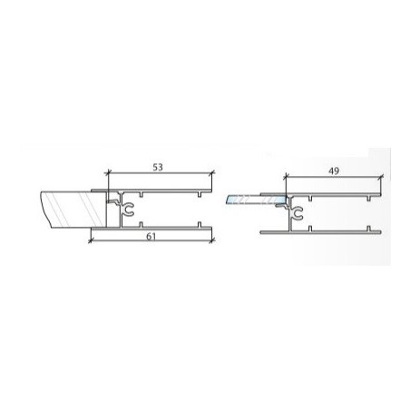 SALU S65 poprečni profil donji, duljina 3000 mm, aluminij srebrne boje mat