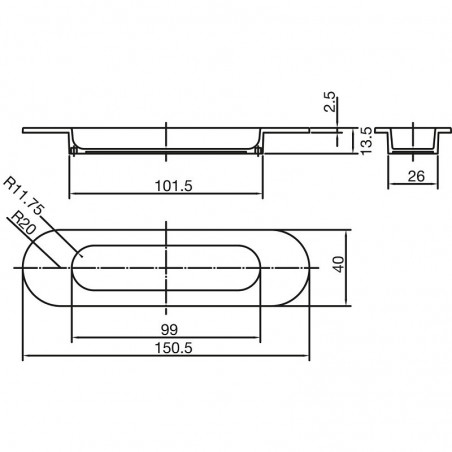 Ukopna ručkica Zalya, šir. 151 mm, upuštanje 102 x 25 mm, cink, pozlaćena