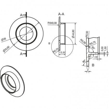 Ukopna ručkica Geometric okrugla ø 70 mm, upušt. ø 45 mm, cink bijela mat