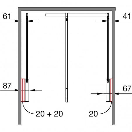 Distantni okvir za garderobni lift 3T, V 20mm, plastika bijela