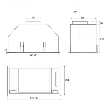 Airforce Modulo E 53 TSL ugradbena napa 670 m3/h