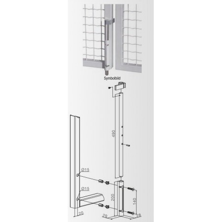Zasun VSF s osovinom, duljina 490 mm, aluminij srebrni