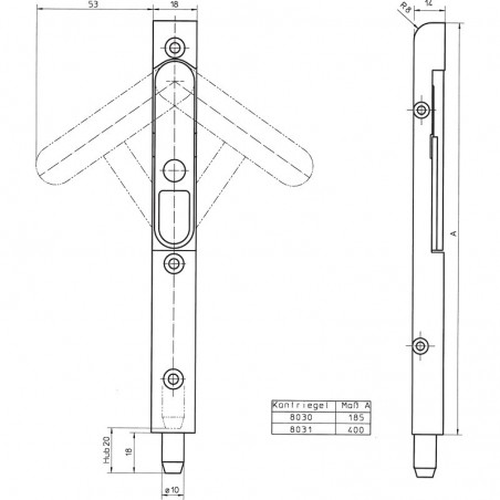 Rubni zasun za uglodati, tip 8030, duljine 185 mm, hod 19 mm, čelik poc. (FE5)