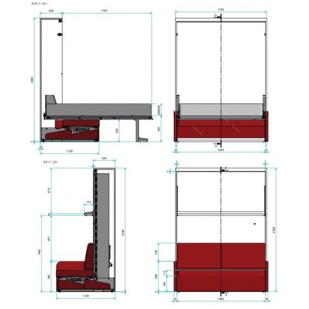 Podizni okov Opla' Standing za vertikalno spremanje kreveta (1600x2000) + sofa i polica