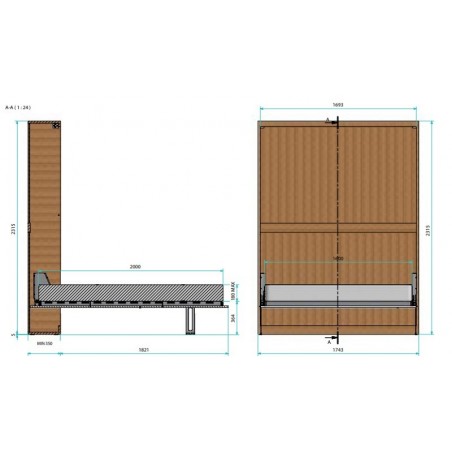 Podizni okov Slim za vertikalno spremanje kreveta (1400x2000) SET