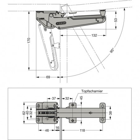 LAMP okov za preklop AILERON ARN-3 UP, 3,5 - 5,5 Nm