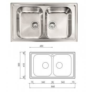 CM sudoper LEVANTE 86×50 2V 3˝ sa sifonom (2 korita) 015724