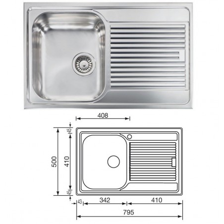 CM sudoper ZENITH PLUS 79×50 1V L sa sifonom (1korito+ocjeđivač) 0112517