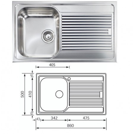 CM sudoper ZENITH PLUS 86×50 1V L sa sifonom (1 korito+ocjeđivač)  0112537