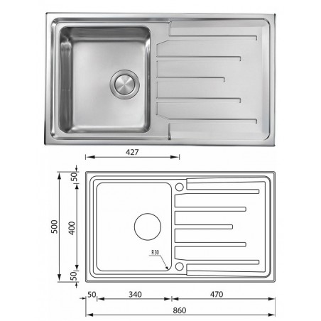 CM sudoper BRANDO 86×50 1V sa sifonom (1 korito+ocjeđivač) reverzibilno 015103