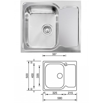 CM sudoper MATICO 58×50 1V D sa sifonom (1 korito +ocjeđivač) 011640