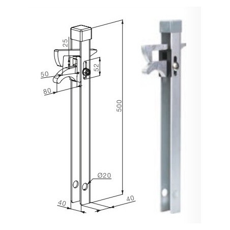 Držač za vrata ograde ABK, U-profil 500x40 x40 mm, nagib.elem.,čelik vatropoc.