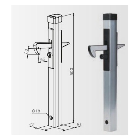 Držač za vrata ograde IGC,profil 500x57x42 mm,pod.visine 40mm,srebr.