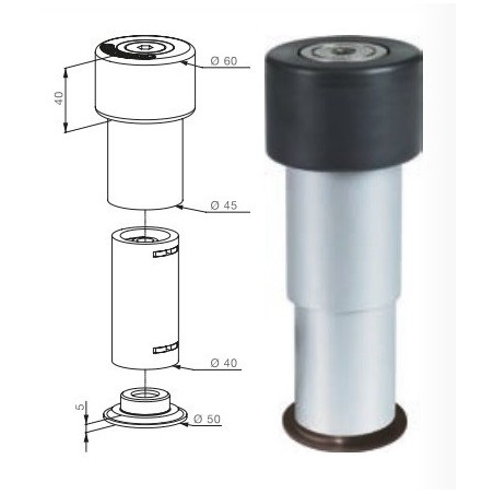 Zaustavljač za kapije Gatestop, ø 60 mm, visina 60 - 140 mm, aluminij srebr.