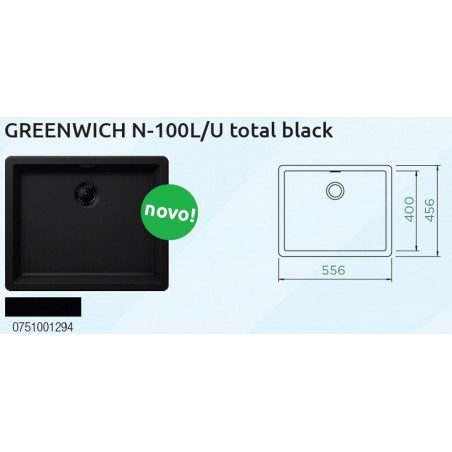 .Schock GREENWICH N-100L/U Total Black podpultni sudoper