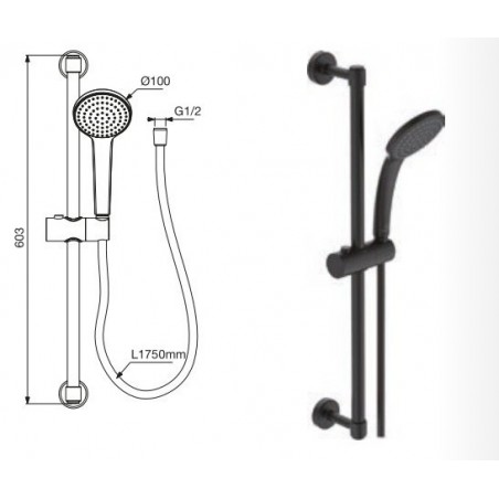 Tuš garnitura Idealrain BD142XG, 600 mm, crna mat