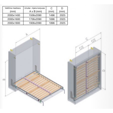 PESSOTTO podizni dupli krevet Dynamic 200 x 180 cm okomiti