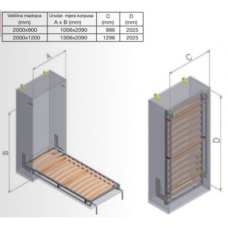 PESSOTTO podizni krevet Dynamic 200 x 120 cm okomiti