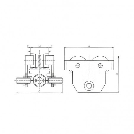 Ovjesna kolica HFS, nosivost 500 kg, širina oboda nosača 64-220 mm