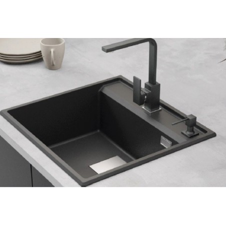 .GRANMASTER SET sudoper QUBE 60 sa slavinom i dispenzerom, granit crna metalik