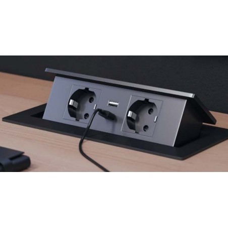 ELEKTRIMA RJPODUTK-C podizna utičnica kvadratna, 2x schucko, 1x usb,1x usb-c, crna