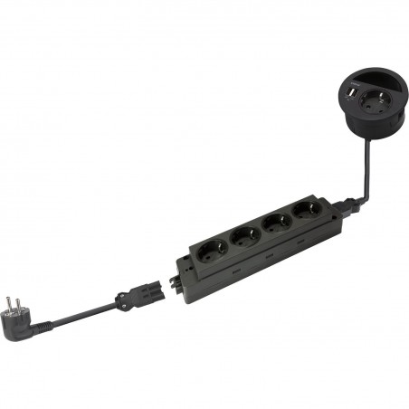 EVOline Circle80 utičnica s prorezom za kabel i USB-A+C dvostr. punjačem, crna