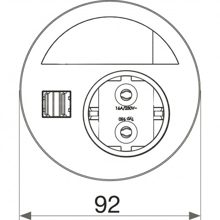 EVOline Circle80 utičnica s prorezom za kabel i USB-A+C dvostr. punjačem, bijela