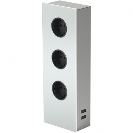 Power Turm G nehrđ. čelik/staklo bijeli, 3 x šuko utičnice, 2 USB-utora