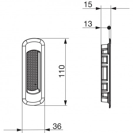 MACO HS ukopna ručka kratka 110 x 36 mm, upuš. 13 mm, alu srebrna (358341)