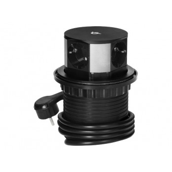Izvlačna utičnica 3 šuko + USB A+C + bežični punjač - crna