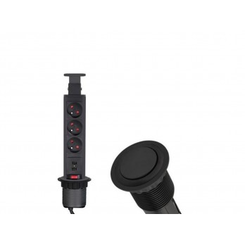 Izvlačna utičnica 3 šuko + 2 USB - crna