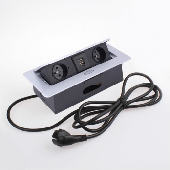 Ugradbena utičnica 2 ŠUKO+2 USB ALUMINIJ SIVA