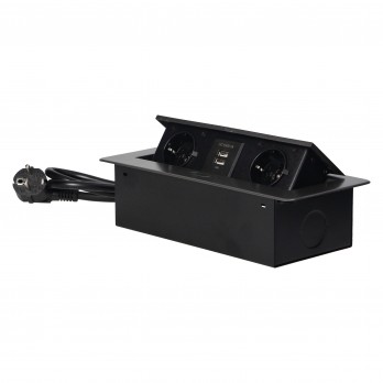 Ugradbena utičnica  2 ŠUKO+2 USB CRNA