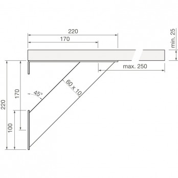 Barska konzola Korfu Korpus Plus kosa, visina 220 mm, dubina 220 mm, crna