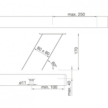 Bar konzola Jumbo "Power Station" kosa, V 170 mm, 1 utičnica, aluminij crni