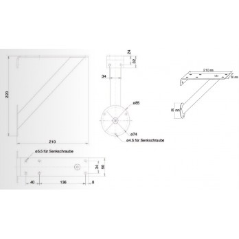 RAK bar konzola, kosa  ø 30 mm, visina 220 mm, dubina 210 mm
