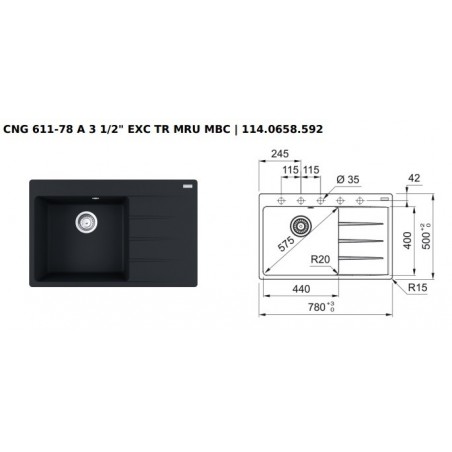 Franke Centro 2.0 CNG 611-78 A Black Collection sudoper, lijevi