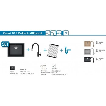 SET Alveus Omni 30 sudoper + Delos slavina + AllRound podloga za sušenje
