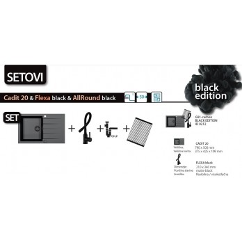 SET Alveus Cadit 20 G91 Carbon Black Edition sudoper + Flexa Black slavina + AllRound Black podloga za sušenje