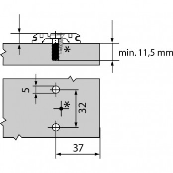 BLUM CLIP podložna pločica duga rupa, čelik, Euro vijci, razmak 0 mm