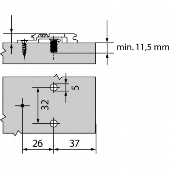 BLUM CLIP podložna pločica, cink, euro vijak, razmak 0 mm