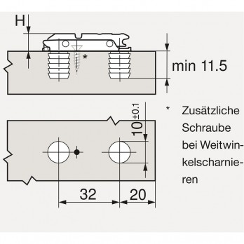 BLUM CLIP ONYX ekscentar podložna pločica ravna, čelik, utiskivanje, razmak 0 mm