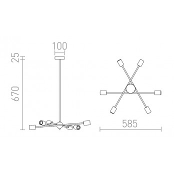 Rendl Light ARTEMIA 6 visilica na štapu 230V LED E27 6x15W