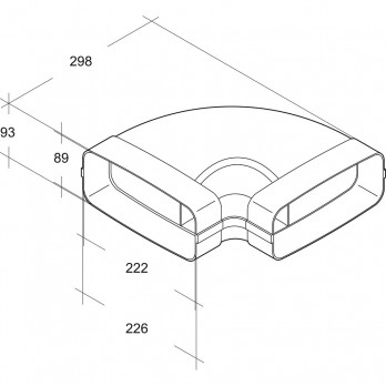 OPTIMAIRO ravni kanalsko koljeno 90° horizontalno 222 x 89 plastični bijeli