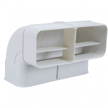 OPTIMAIRO koljeno ravnog kanala 90°, s utičnicom s jedne strane, 222 x 89 mm, bijela plastika