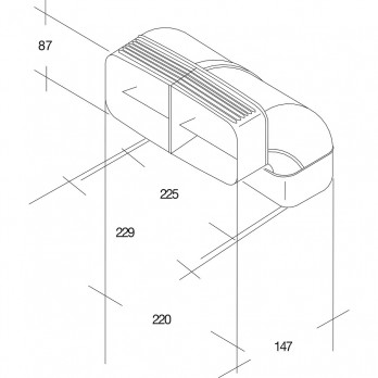 OPTIMAIRO koljeno ravnog kanala 90°, s utičnicom s jedne strane, 222 x 89 mm, bijela plastika